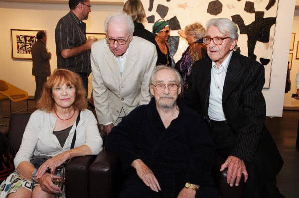 Exposition "Les Automatistes" à la Galerie Orange le 6 septembre 2008. De gauche à droite : Françoise Sullivan, Marcel Barbeau, Pierre Gauvreau et Fernand Leduc.  Crédit Photo:  Bernard Bujold, http://www.lestudio1.com/ 