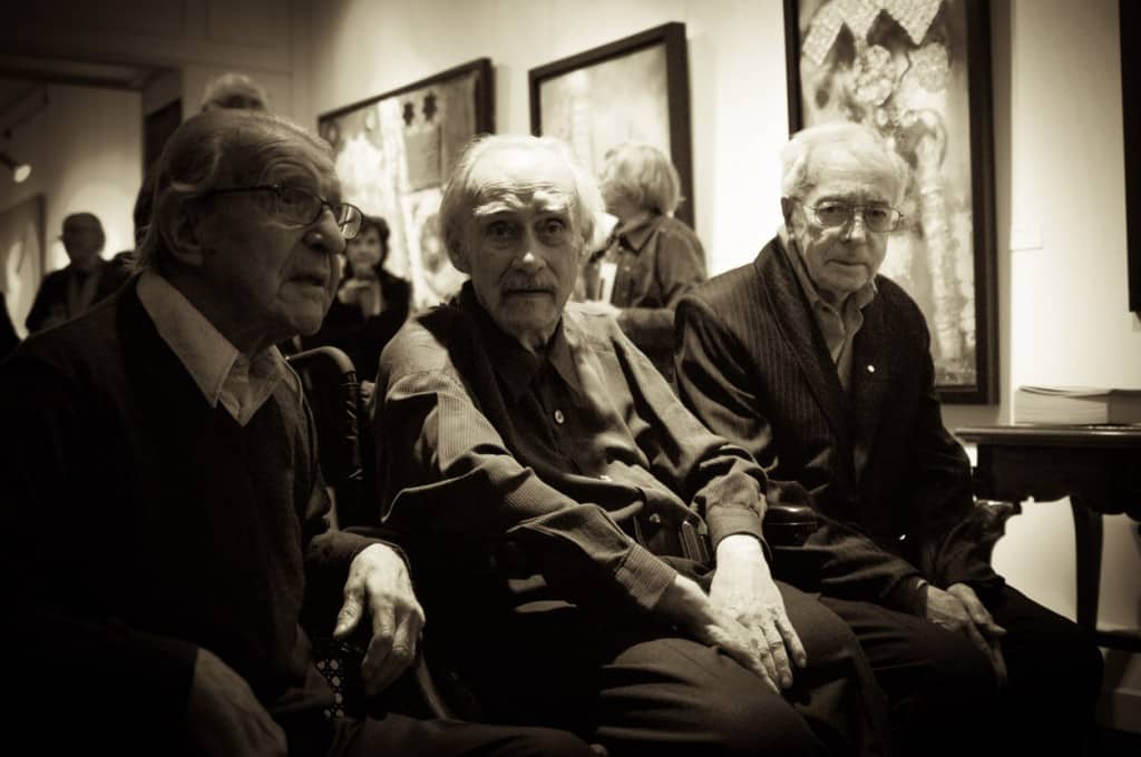 Fernand Leduc, Pierre Gauvreau and Marcel Barbeau at the opening of the exhibition Pérennité organized by the Michel-ange art gallery. February 17, 2011. Photo: Denis Barria (denisebarria.wordpress.com)