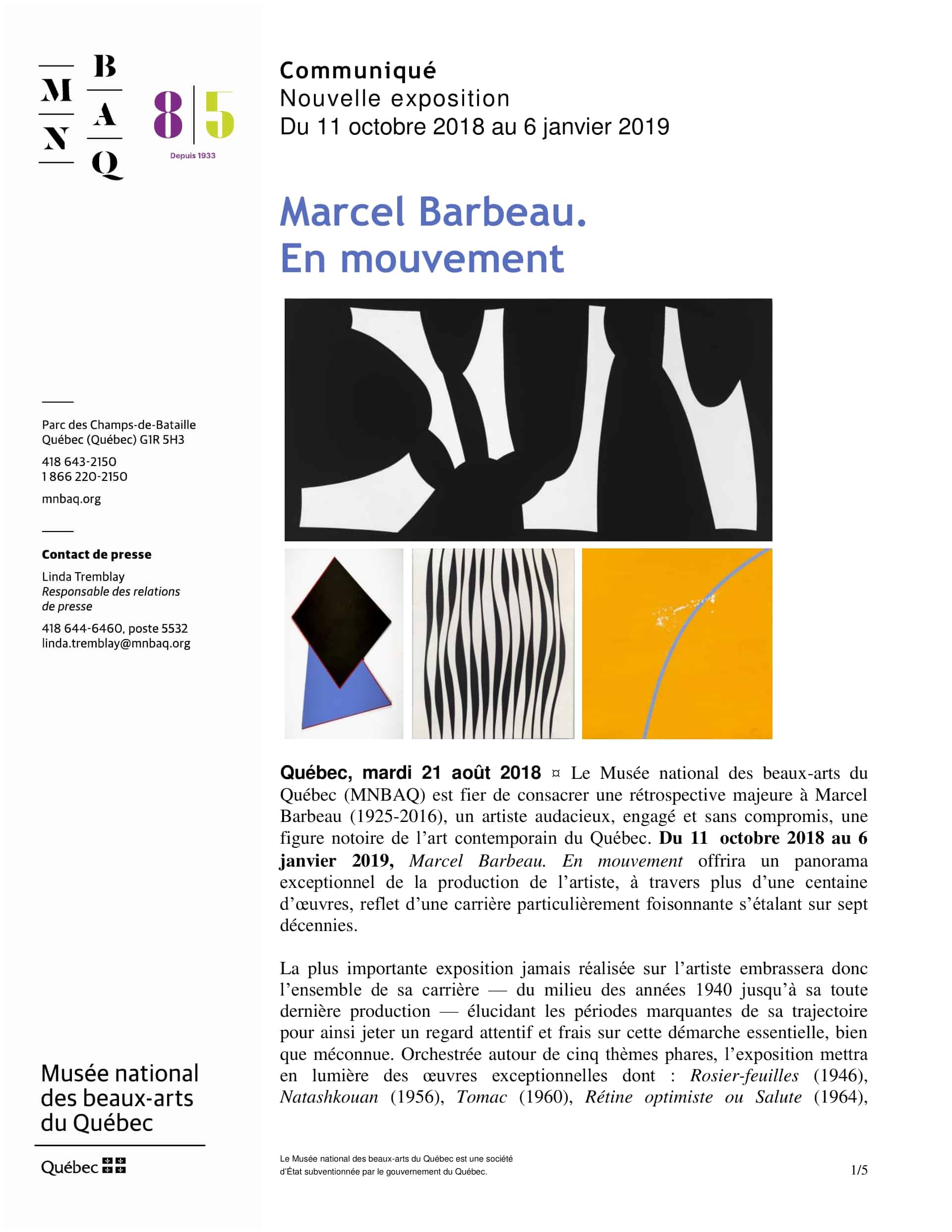 Exposition majeure, la plus importante jamais réalisée sur Marcel Barbeau au Musée National des beaux-art du Québec dès le 11 octobre